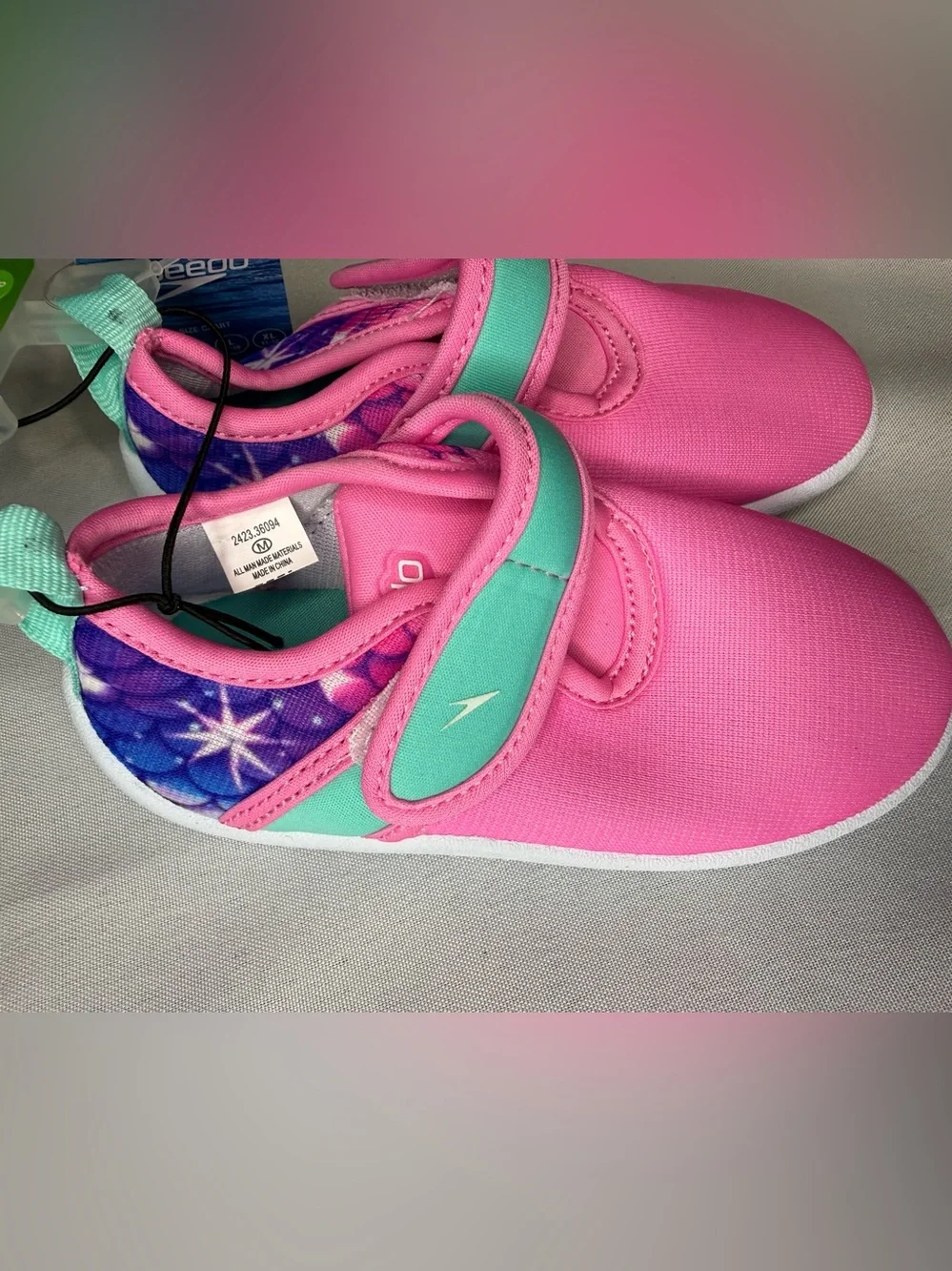 Speedo Kids Pink Water Shoes with Teal Strap Accents